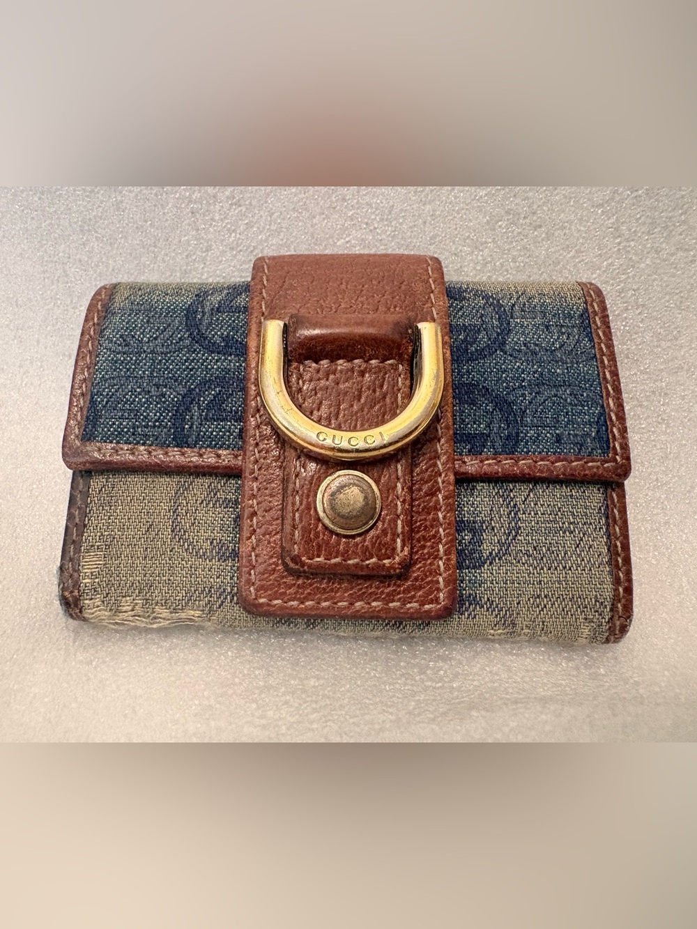 GUCCI Vintage GG Denim Horsebit Key Case Wallet Archive Y2K Monogram Italy